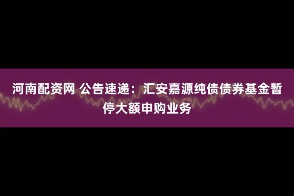 河南配资网 公告速递：汇安嘉源纯债债券基金暂停大额申购业务
